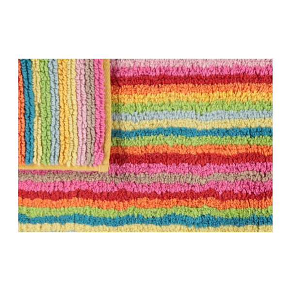 Tapis de bain réversible 100 coton peigné éponge lignés multicolores