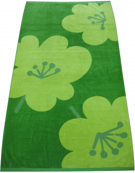 Strandlaken 98x183 cm groene bloemen 100% katoen jacquard