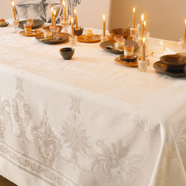 Framed ivory tablecloth 100% cotton Renaissance drawings