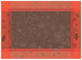 Placemat 40x55 cm 100% cotton brown, orange and coral flowers