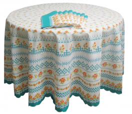 Runde Tischdecke 180 Durchmesser + 8 Servietten Blumen 50%Polyester 50%Baumwolle