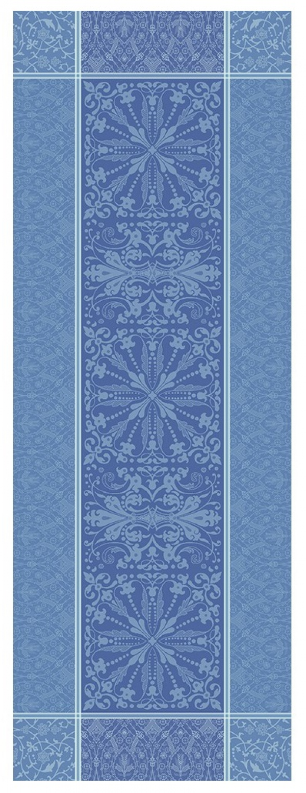 vasthoudend evenaar Sandy Tafelloper 54x149 cm 100% blauw jacquard katoen, 220 gr/m². Afgewerkt