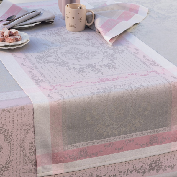 Tischläufer 55x150 cm 100% grau und gr/m². 220 rosa Hartnäc Baumwolle