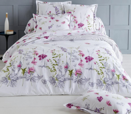 Housse couette et taie 65x65 cm 100% coton fleurs rose/mauve/gris