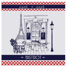 Essuie cuisine ou essuie main 50x50 cm Bistrot à Paris 100% coton jacquard