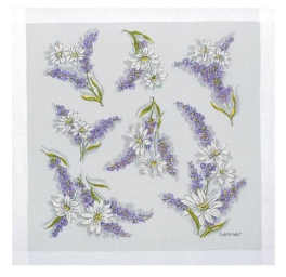 Lavendel- und Gänseblümchen Taschentuch 31x31 Baumwolle handgerollt Lehner