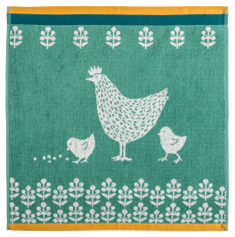 Essuie cuisine ou essuie main 50x50 cm Poule et Poussins 100% coton jacquard