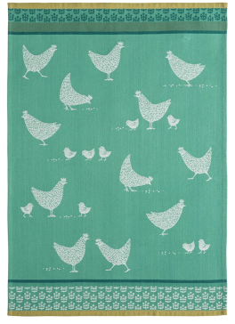 Essuie vaisselle les poules et les poussins 100% coton jacquard 50x75 cm