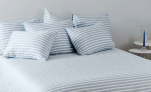 Housse de couette + taie 65x65 cm Lignes bleu/blanc 100% coton satin