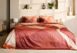 Quilt cover and pillowcase 60x70 100% cotton satin terracotta shapes