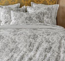 Housse couette + taies 65x65 Fleurs de rosiers grises 100% coton percale BIO