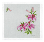 Pink daylily handkerchief 31x31 cotton printed  hand rolled Lehner