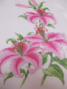 Pink daylily handkerchief 31x31 cotton printed  hand rolled Lehner