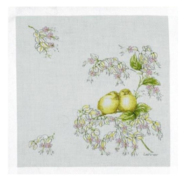 The pair of yellow birds handkerchief 31x31 cotton printed  hand rolled Lehner