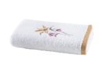 Serviette 50x100 cm 100% coton éponge blanc fleurs brodées, 550 gr/m²