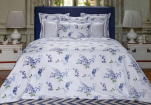 Housse couette + taies 65x65 florales bleus/violet 100% coton percale BIO