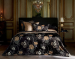 Duvet cover + pillowcases peony/magnolia bronze 100% organic cotton satin black