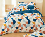 Housse couette et taie 65x65 cm 100% coton percale géométrie moderne bleu 80 fil