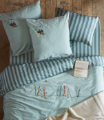 Housse couette + taie 65x65 cm 100% coton percale Skis & Remontée brodés