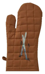 2 Gants de cuisine 17x33 cm en coton avec Skis brodés sur fond cuivre