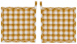 2 Potholders 20x20 cm in woven cotton dyed quilted yellow and white squares