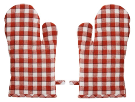 2 Gants de cuisine 17x33 cm en coton carreaux rouges et blancs