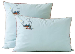 100% cotton percale pillowcase with ski lift seat and skiers embroidered