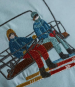 100% cotton percale pillowcase with ski lift seat and skiers embroidered