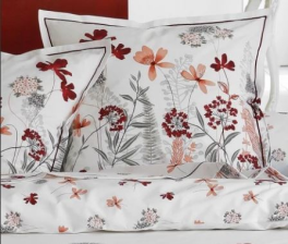 Pillowcase 65x65 or 50x70 coral burgundy flowers 100% combed percale cotton