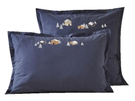 Taie d'oreiller 100% coton percale Bleu Chalet brodés